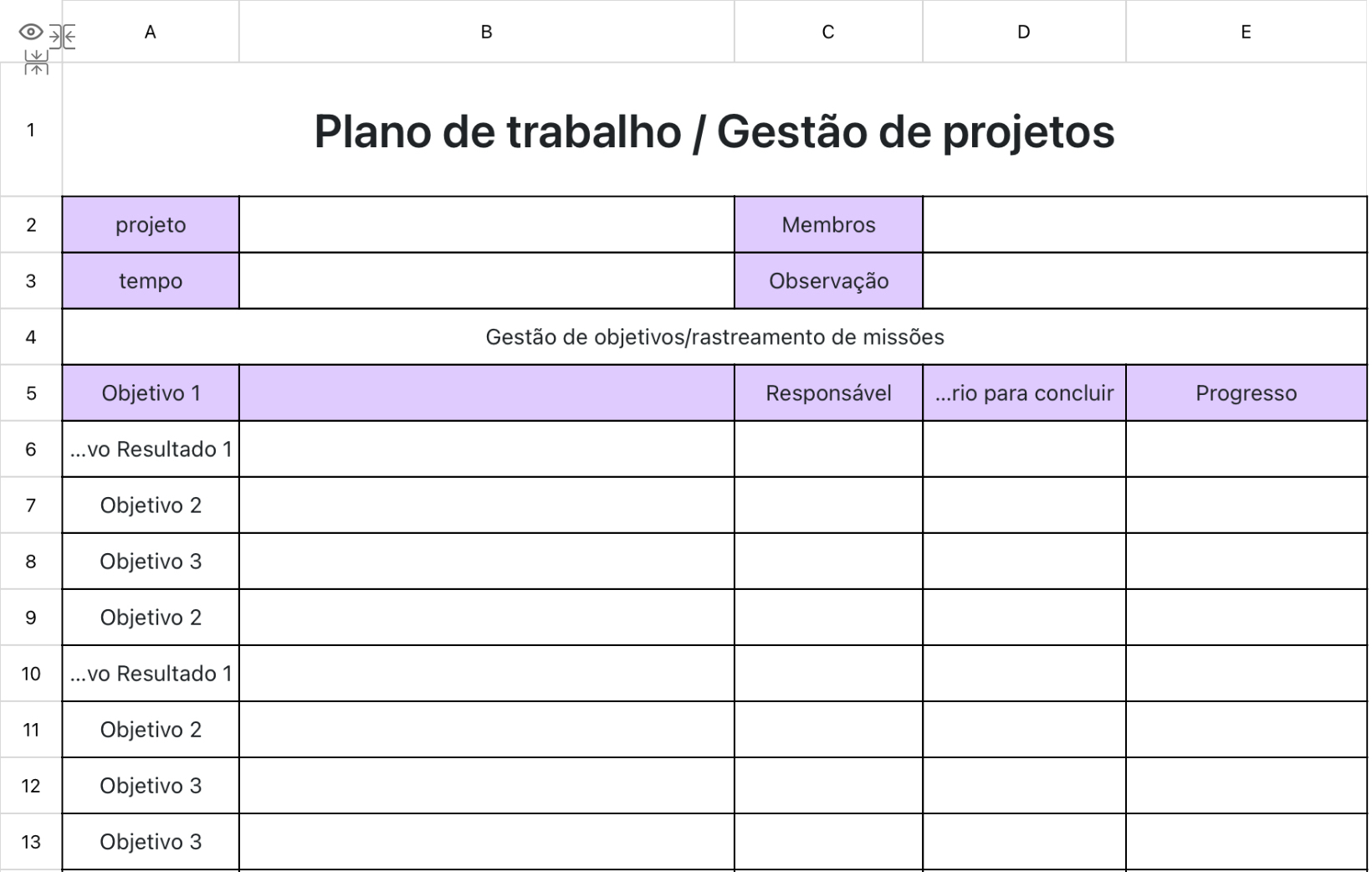 Plano de trabalho e gestão de projetos